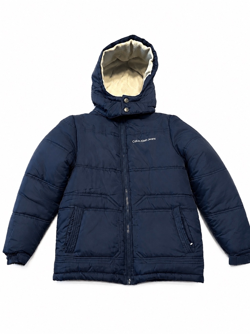 Calvin Klein Jeans Boys Puffer Jacket Navy Blue Hooded Size 10-12